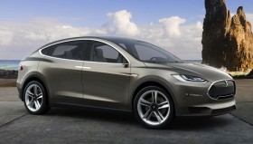 Photo de l’extérieur de la Tesla Model X 2016, l’avant du véhicule.